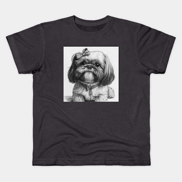 Shih Tzu Pen and Ink Kids T-Shirt by Star Scrunch